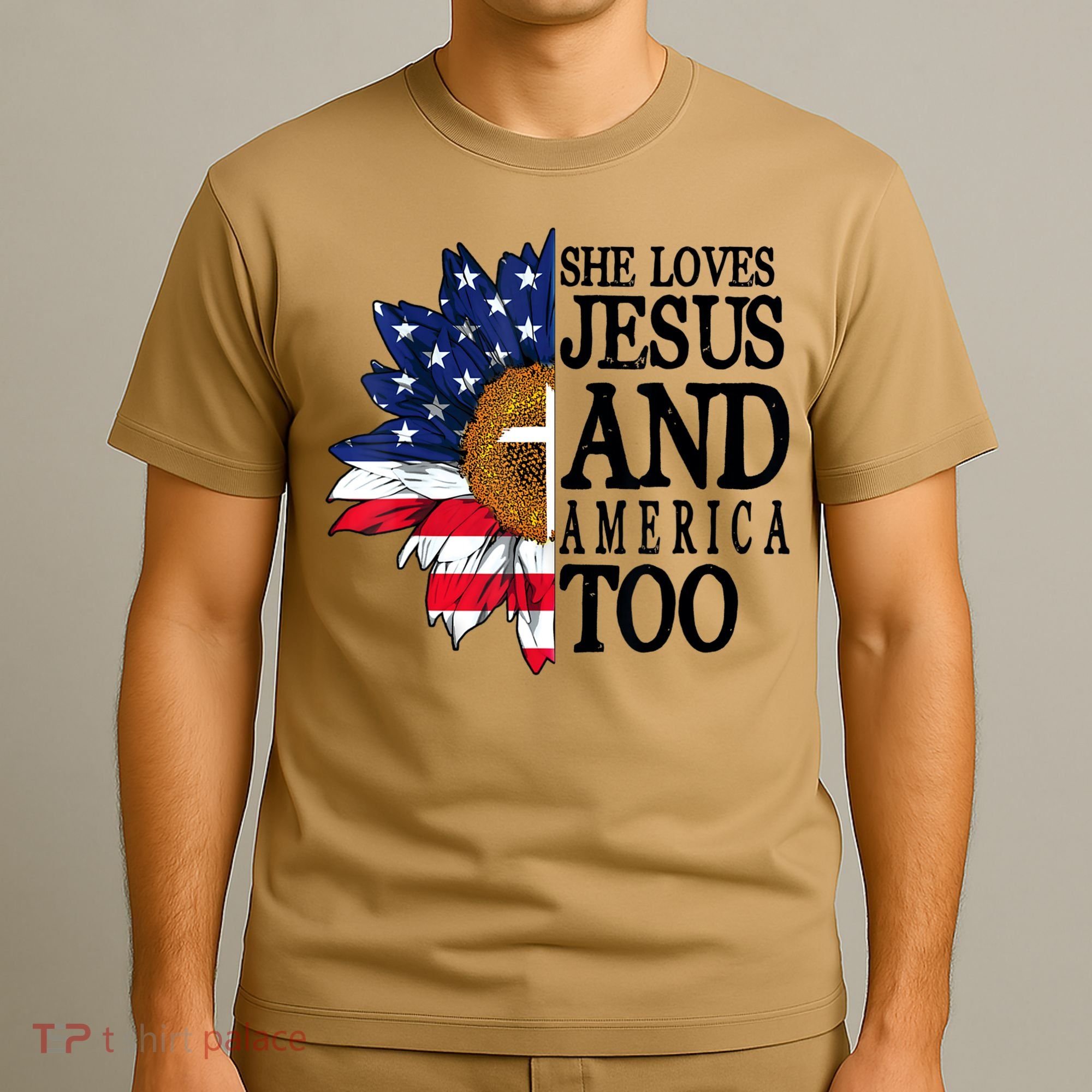American Flag Sunflower She Loves Jesus And America Too T-Shirt