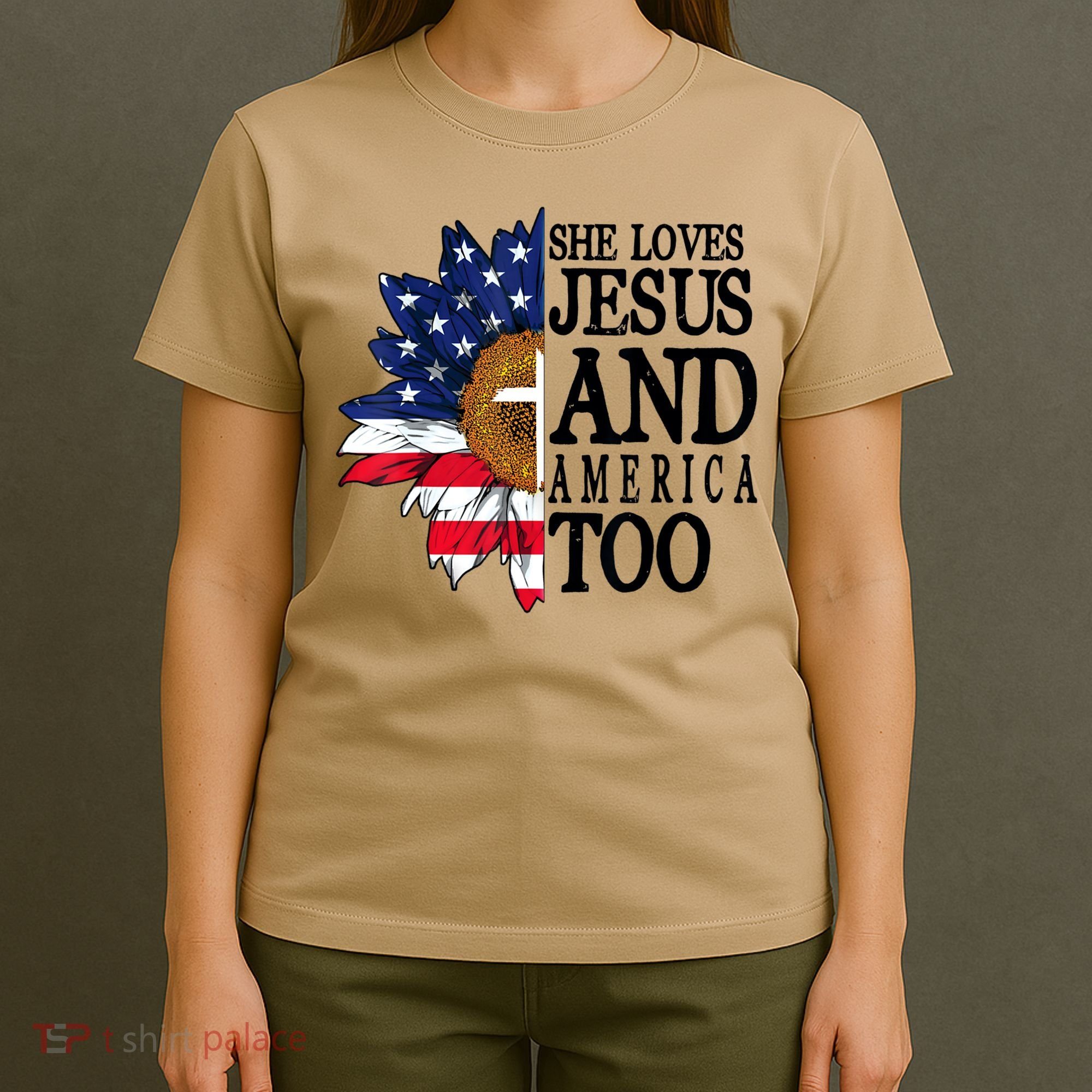American Flag Sunflower She Loves Jesus And America Too T-Shirt