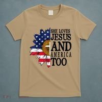 American Flag Sunflower She Loves Jesus And America Too T-Shirt thumb 5