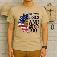 American Flag Sunflower She Loves Jesus And America Too T-Shirt thumb 6