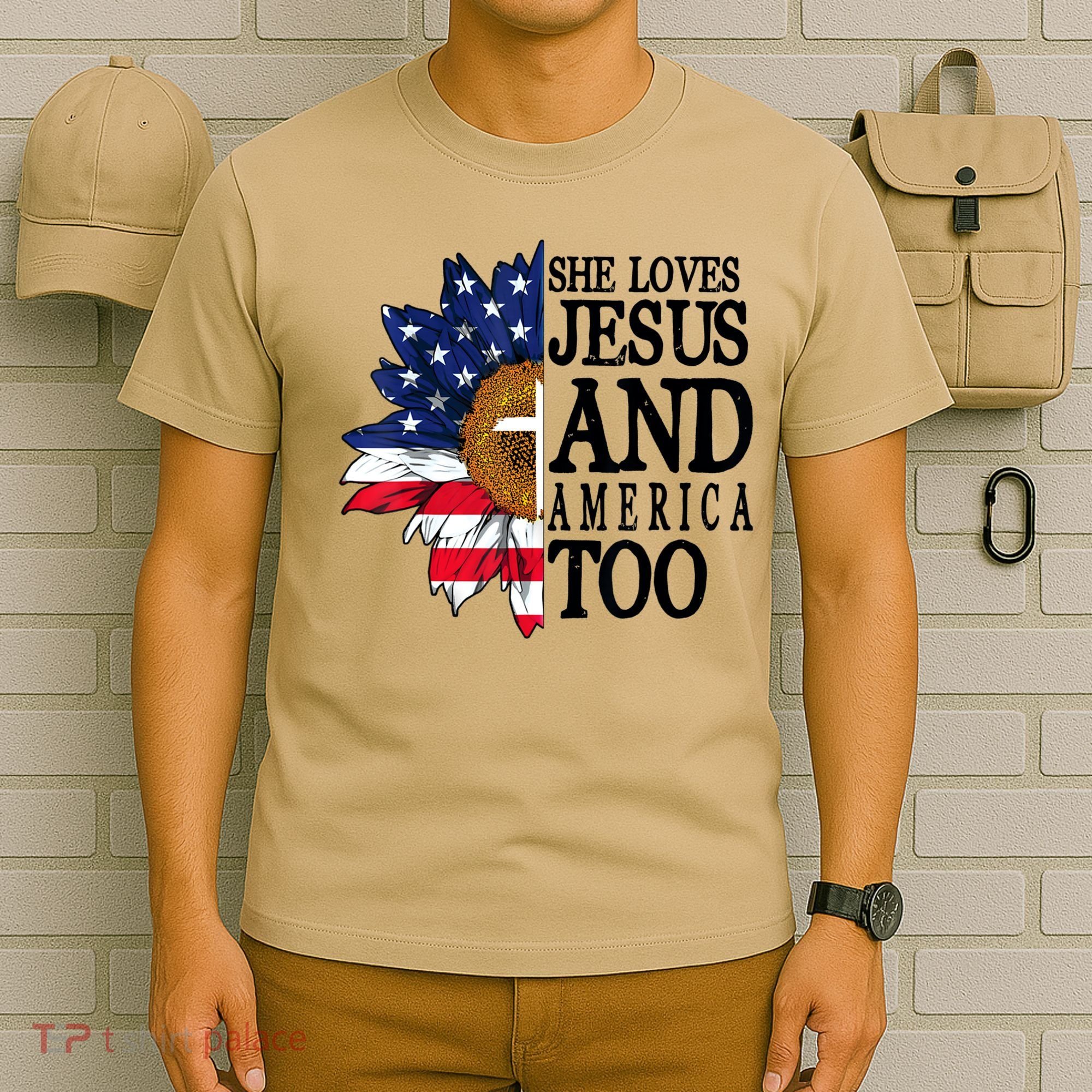 American Flag Sunflower She Loves Jesus And America Too T-Shirt