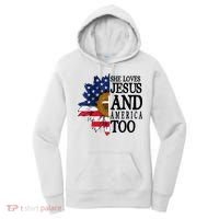 American Flag Sunflower She Loves Jesus And America Too Women's Hoodie thumb 0