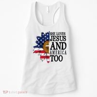 American Flag Sunflower She Loves Jesus And America Too Women's Tank Top thumb 0