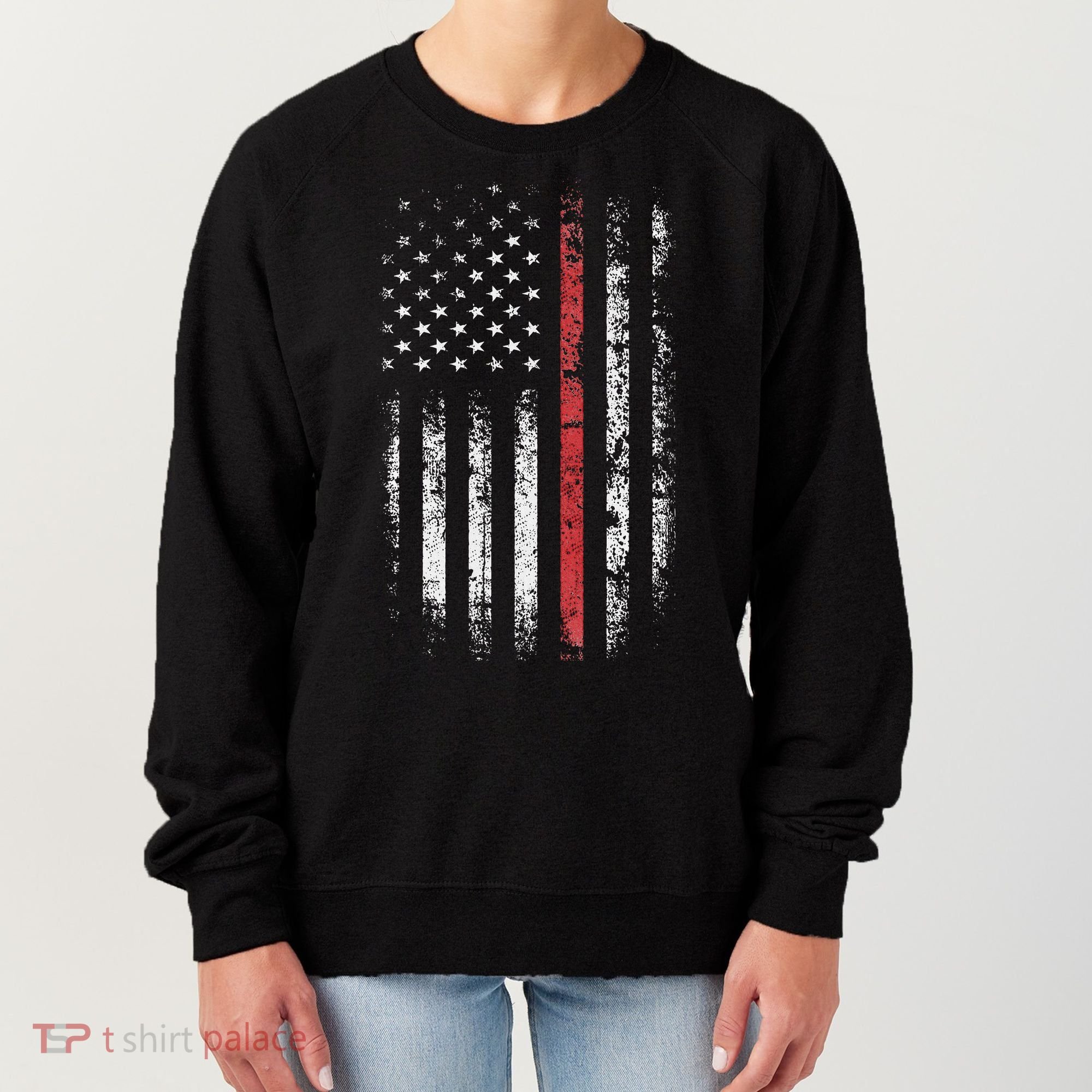 American Flag Thin Red Line Firefighter Support Patriotic Women's Sweatshirt