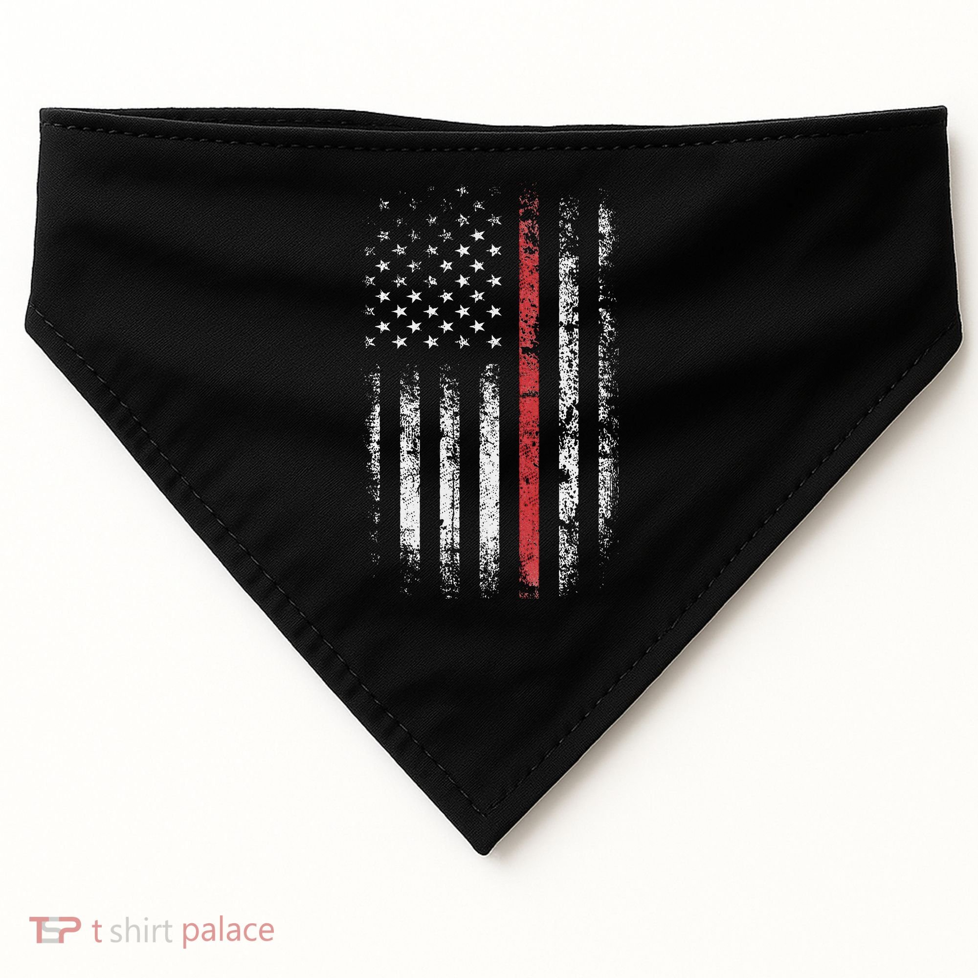 American Flag Thin Red Line Firefighter Support Patriotic USA-Made Doggie Bandana