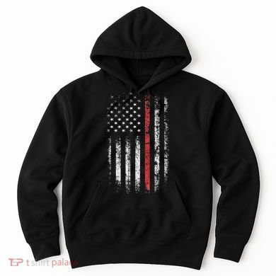 American Flag Thin Red Line Firefighter Support Patriotic Hoodie