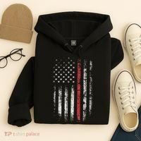 American Flag Thin Red Line Firefighter Support Patriotic Hoodie thumb 4