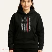 American Flag Thin Red Line Firefighter Support Patriotic Hoodie thumb 5