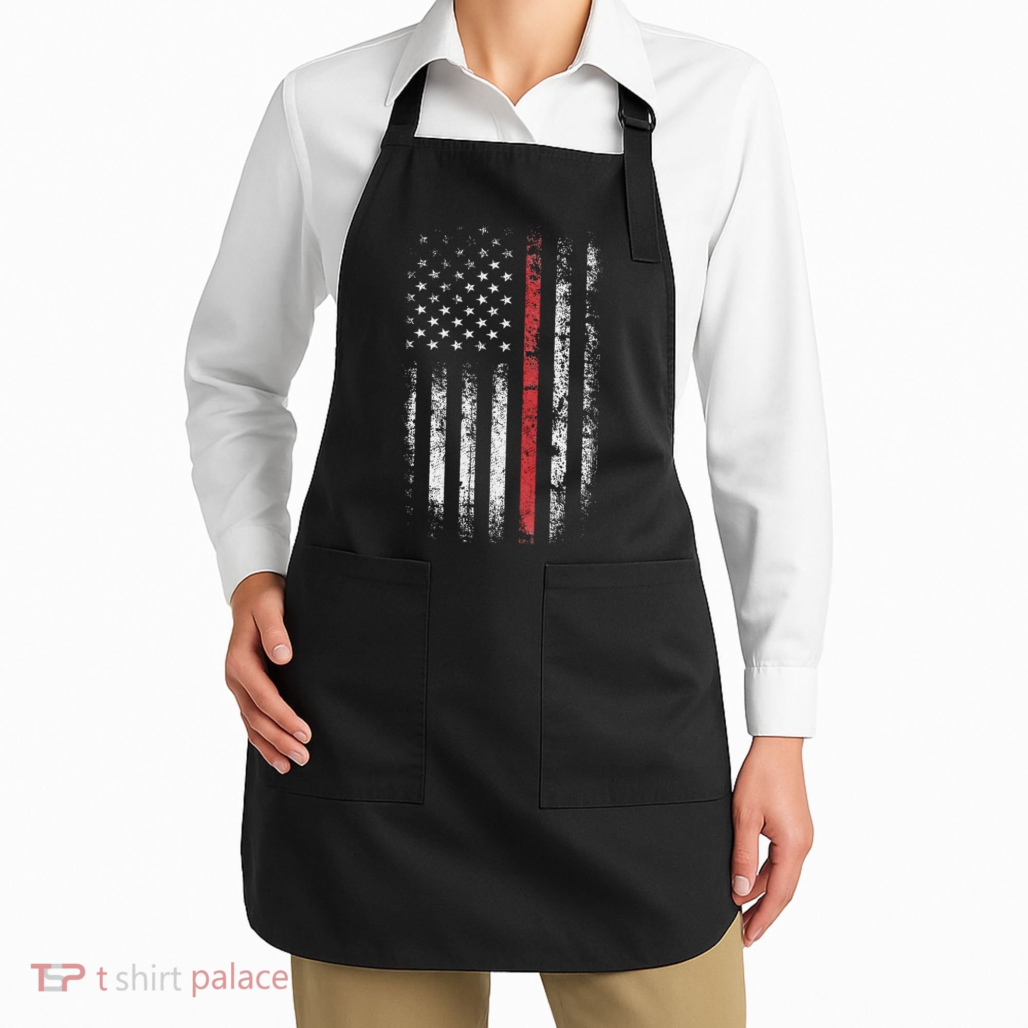 American Flag Thin Red Line Firefighter Support Patriotic Apron
