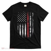 American Flag Thin Red Line Firefighter Support Patriotic T-Shirt thumb 0