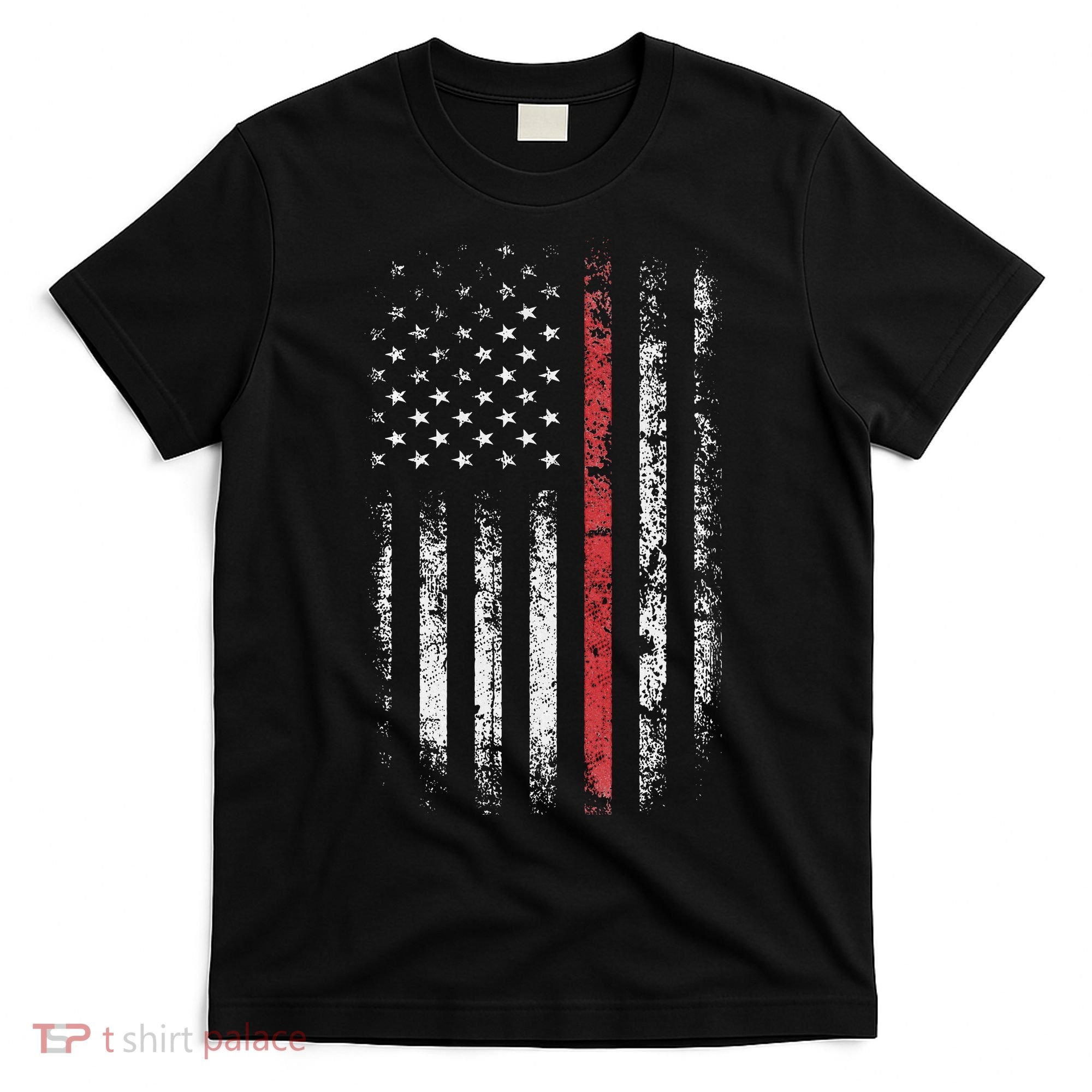 American Flag Thin Red Line Firefighter Support Patriotic T-Shirt