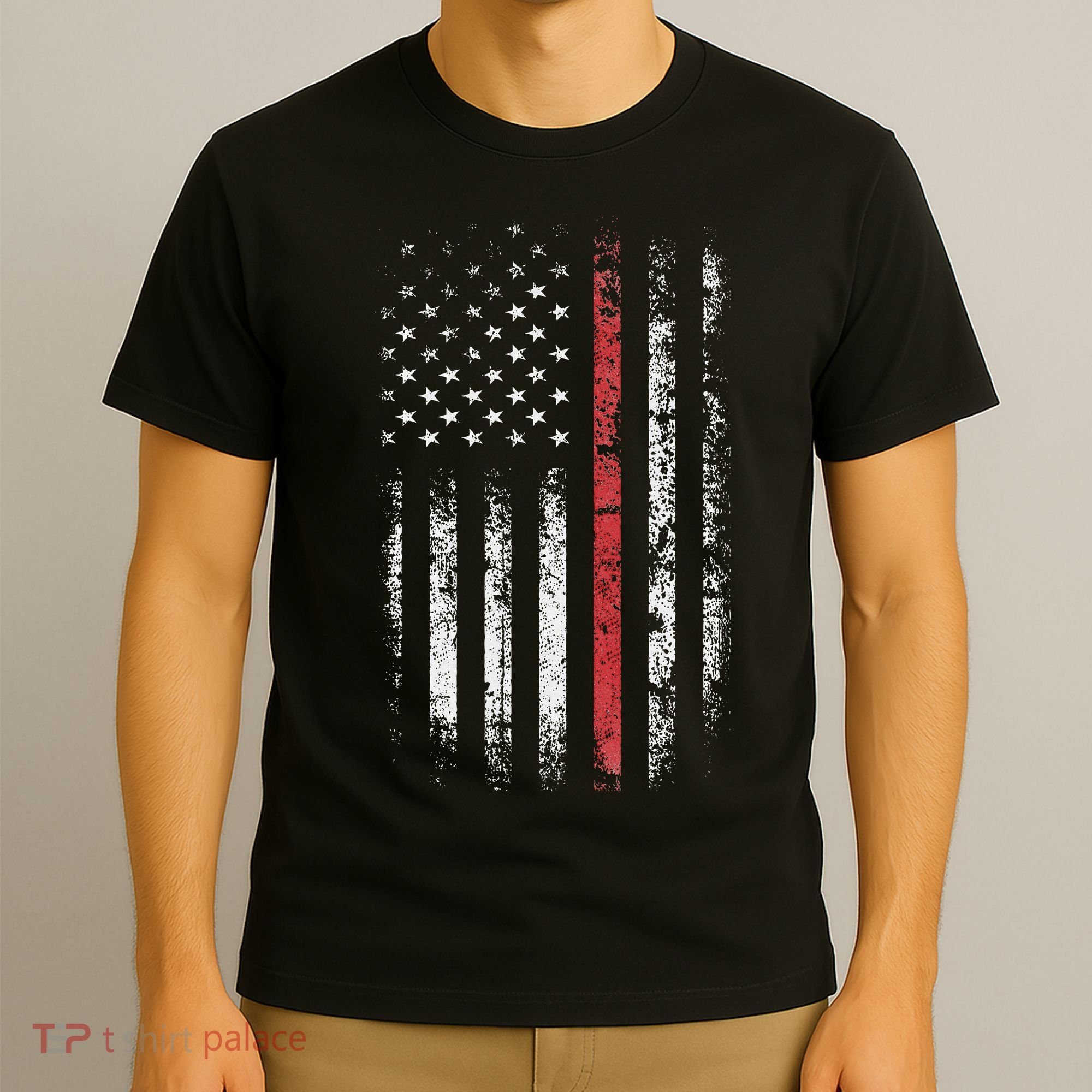 American Flag Thin Red Line Firefighter Support Patriotic T-Shirt