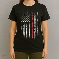 American Flag Thin Red Line Firefighter Support Patriotic T-Shirt thumb 4
