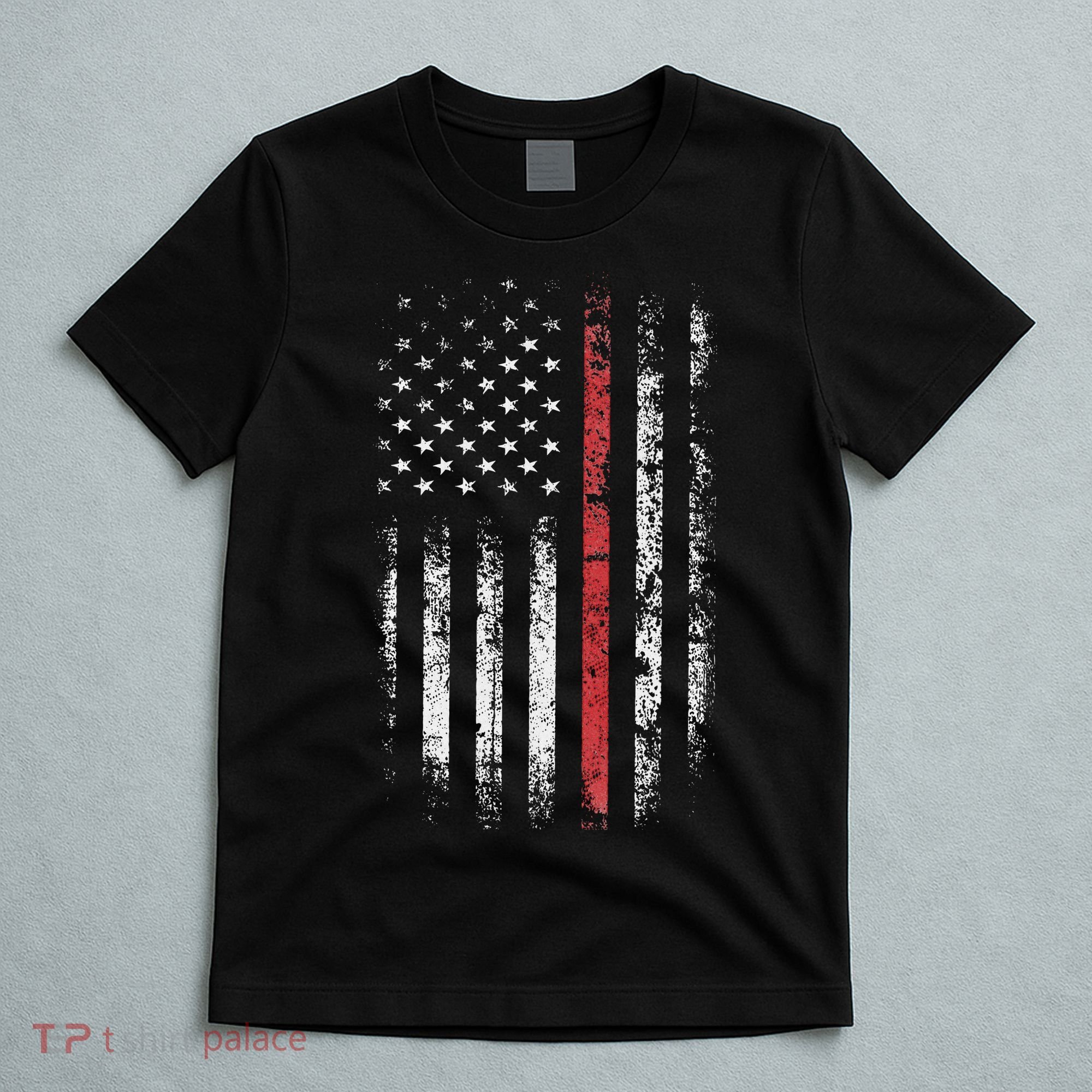 American Flag Thin Red Line Firefighter Support Patriotic T-Shirt
