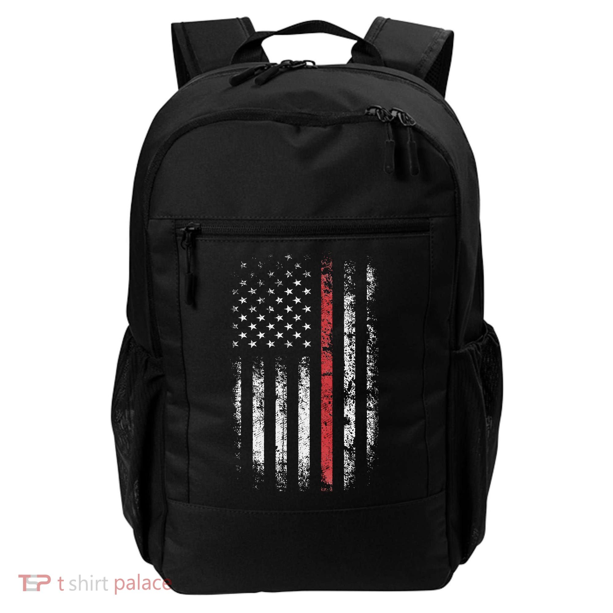 American Flag Thin Red Line Firefighter Support Patriotic Backpack