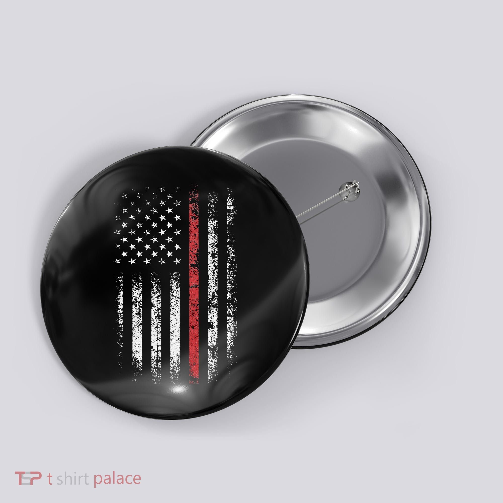 American Flag Thin Red Line Firefighter Support Patriotic Button