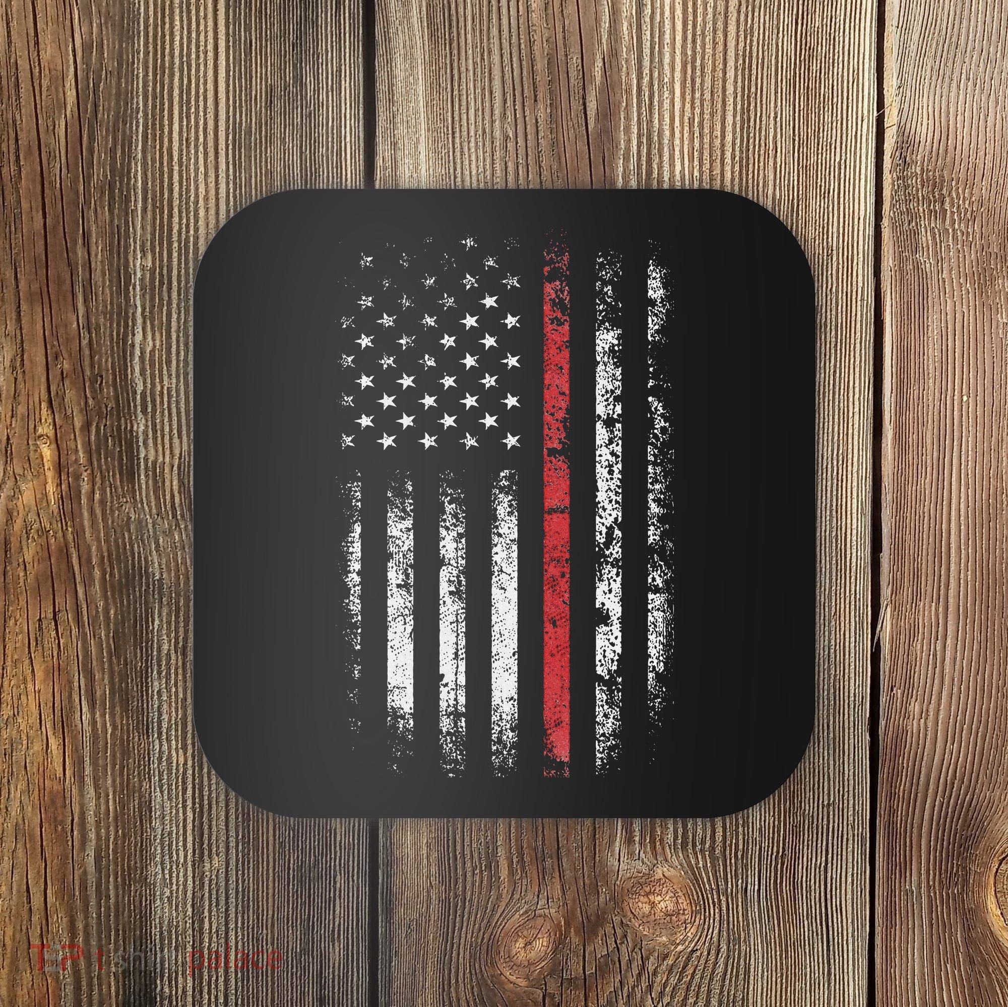American Flag Thin Red Line Firefighter Support Patriotic Coaster