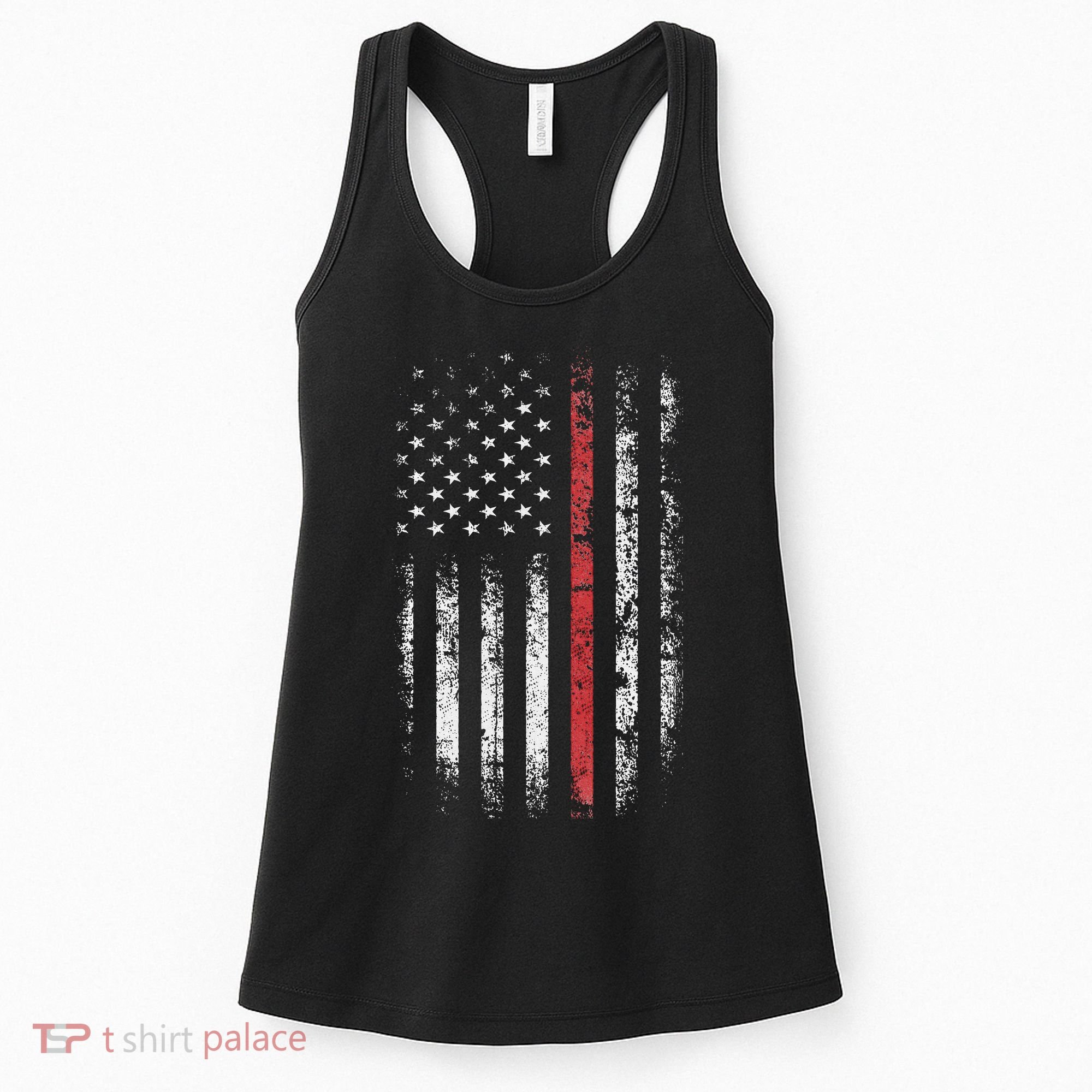 American Flag Thin Red Line Firefighter Support Patriotic Women's Tank Top
