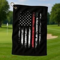 American Flag Thin Red Line Firefighter Support Patriotic Golf Towel thumb 1