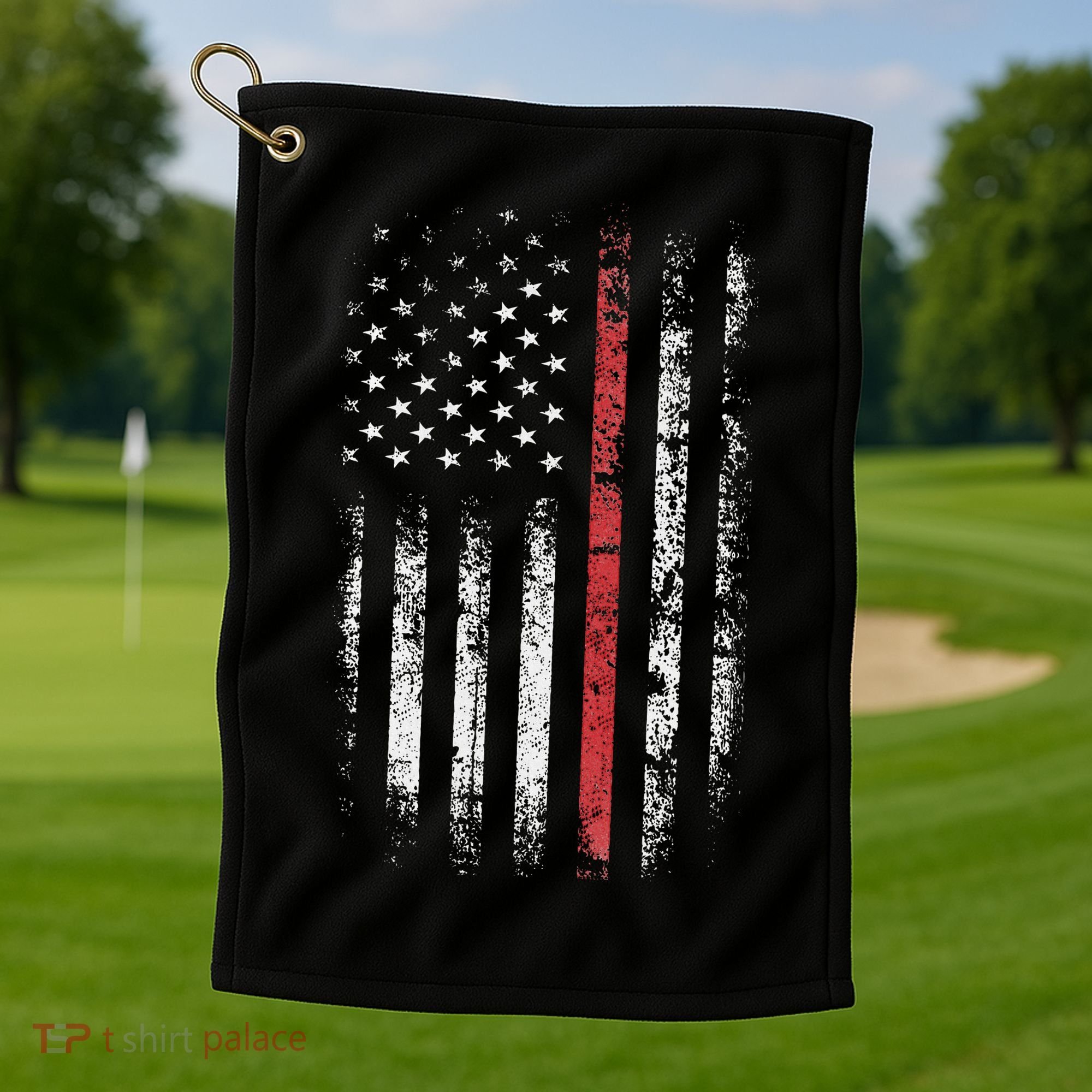 American Flag Thin Red Line Firefighter Support Patriotic Golf Towel