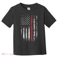American Flag Thin Red Line Firefighter Support Patriotic Toddler T-Shirt thumb 0