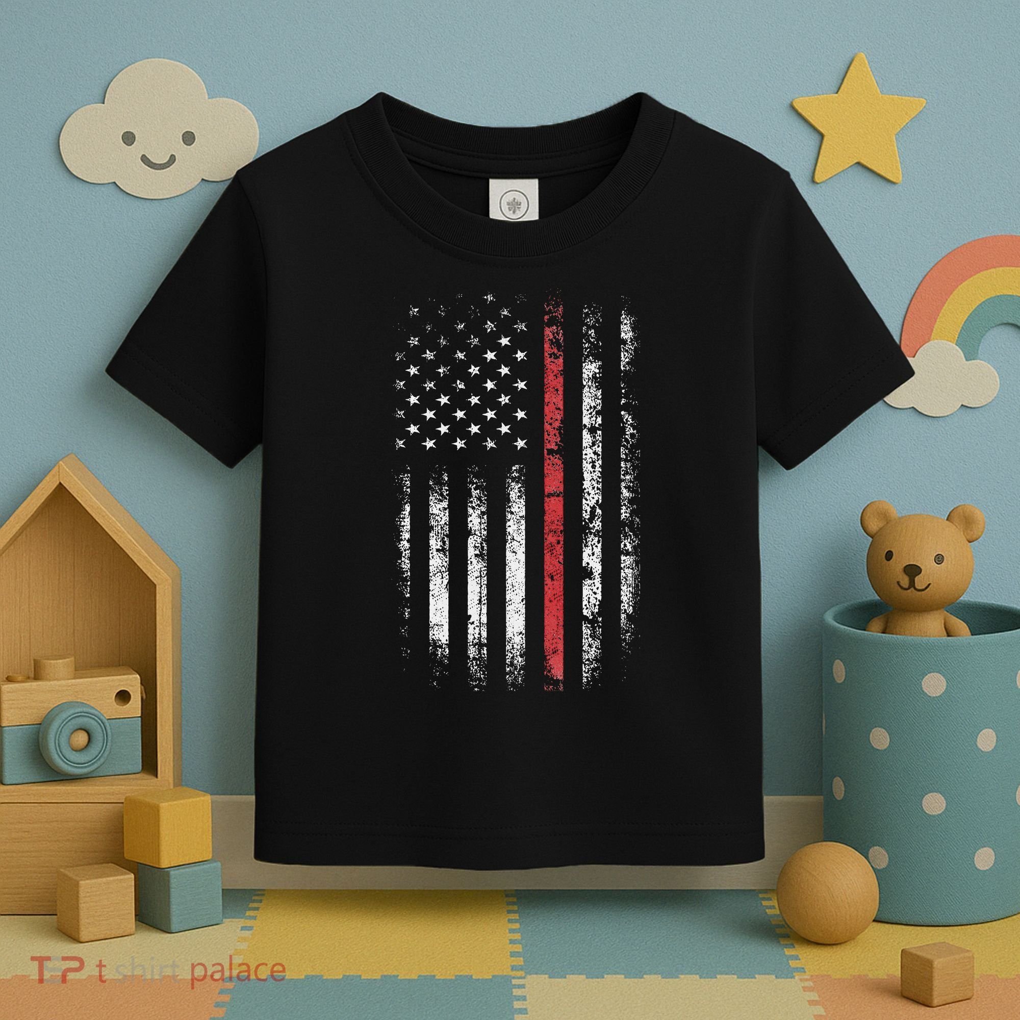 American Flag Thin Red Line Firefighter Support Patriotic Toddler T-Shirt
