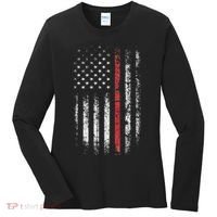 American Flag Thin Red Line Firefighter Support Patriotic Women's Long Sleeve Shirt thumb 0