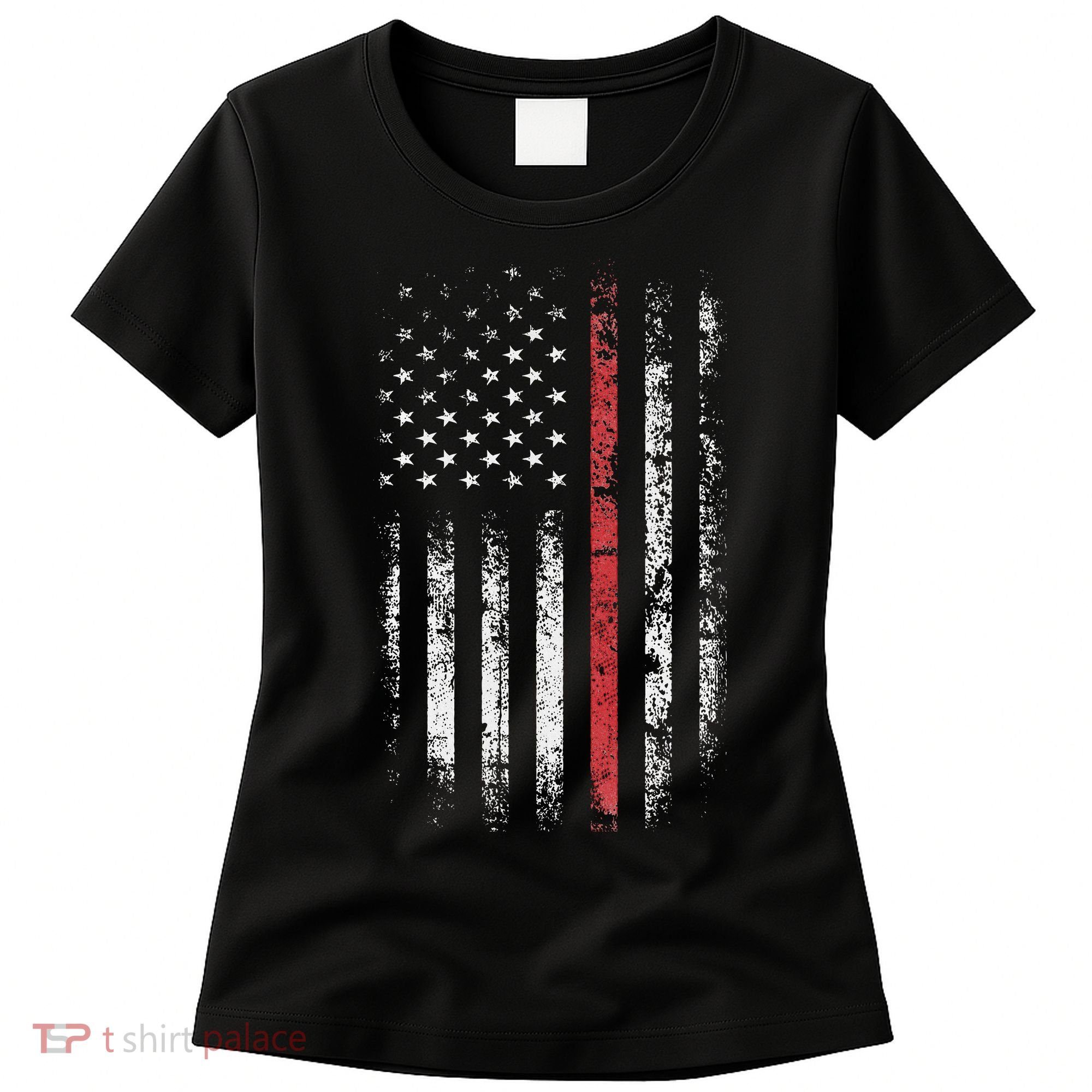 American Flag Thin Red Line Firefighter Support Patriotic Women's T-Shirt