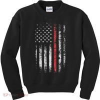 American Flag Thin Red Line Firefighter Support Patriotic Kids Sweatshirt thumb 0