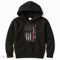 American Flag Thin Red Line Firefighter Support Patriotic Kids Hoodie thumb 0
