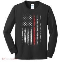 American Flag Thin Red Line Firefighter Support Patriotic Kids Long Sleeve Shirt thumb 0