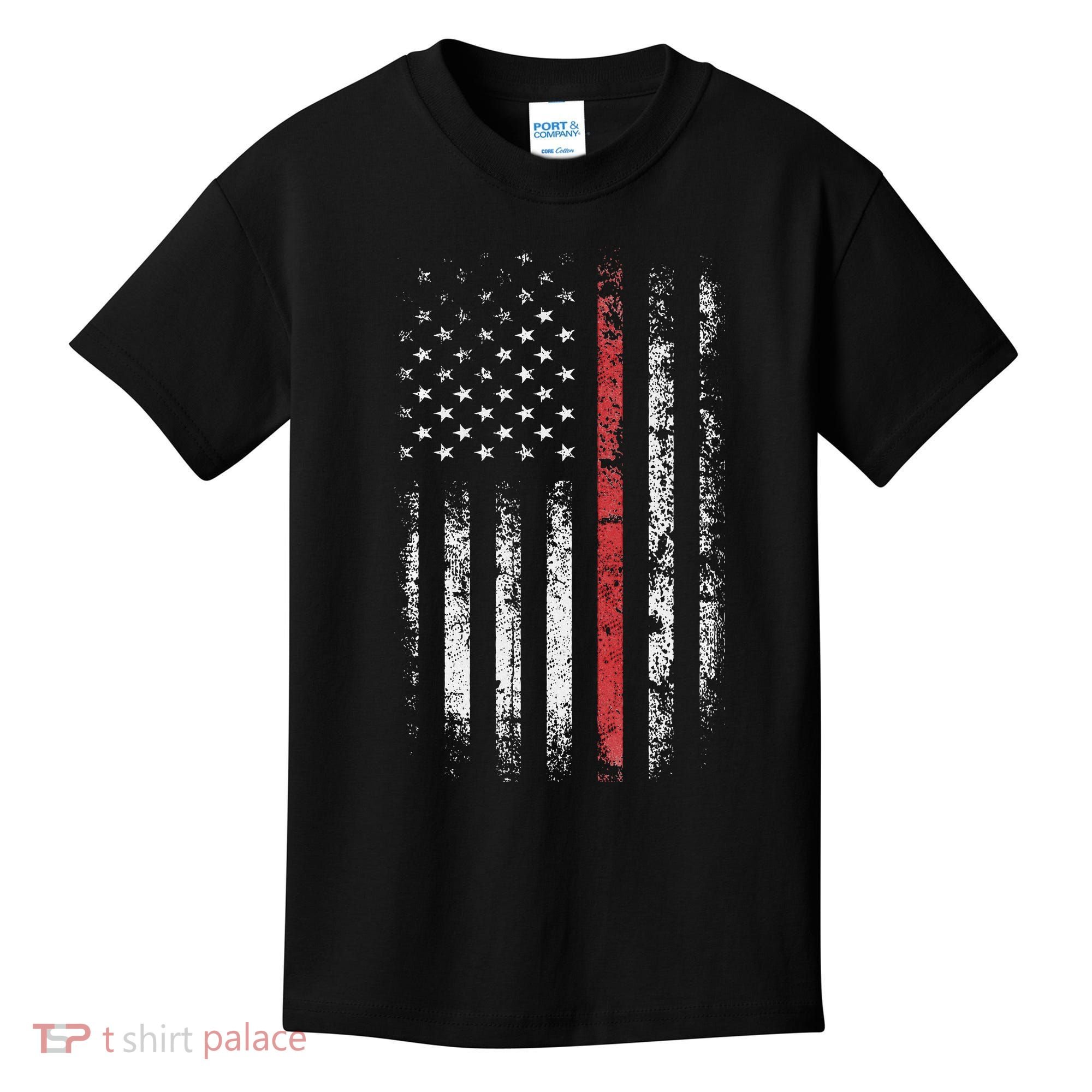 American Flag Thin Red Line Firefighter Support Patriotic Kids T-Shirt