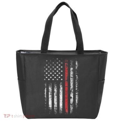 American Flag Thin Red Line Firefighter Support Patriotic Tote Bag