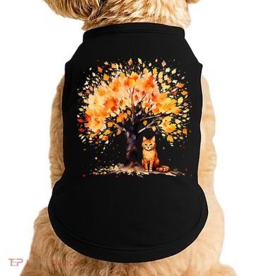Artistic Fall Tree with Orange Tabby Cat Watercolor Doggie Tank
