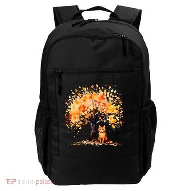 Artistic Fall Tree with Orange Tabby Cat Watercolor Backpack