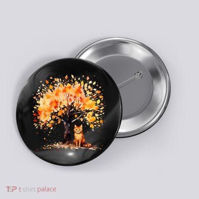 Artistic Fall Tree with Orange Tabby Cat Watercolor Button