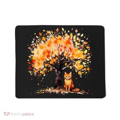 Artistic Fall Tree with Orange Tabby Cat Watercolor Mousepad