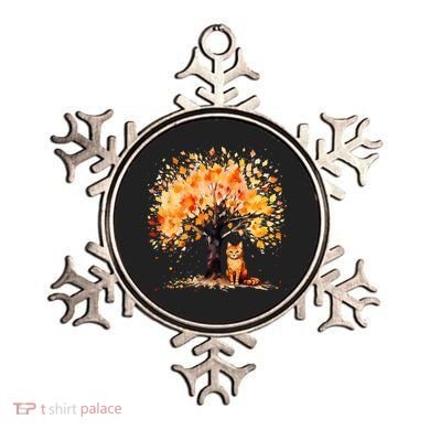 Artistic Fall Tree with Orange Tabby Cat Watercolor Ornament