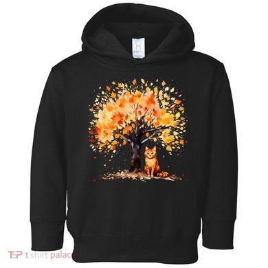Artistic Fall Tree with Orange Tabby Cat Watercolor Toddler Hoodie