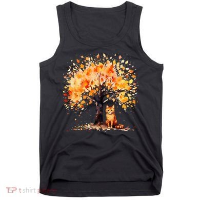 Artistic Fall Tree with Orange Tabby Cat Watercolor Tank Top