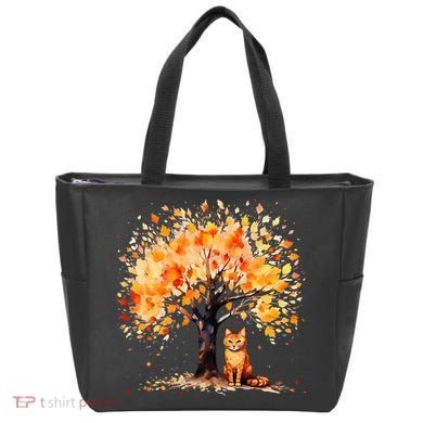 Artistic Fall Tree with Orange Tabby Cat Watercolor Tote Bag