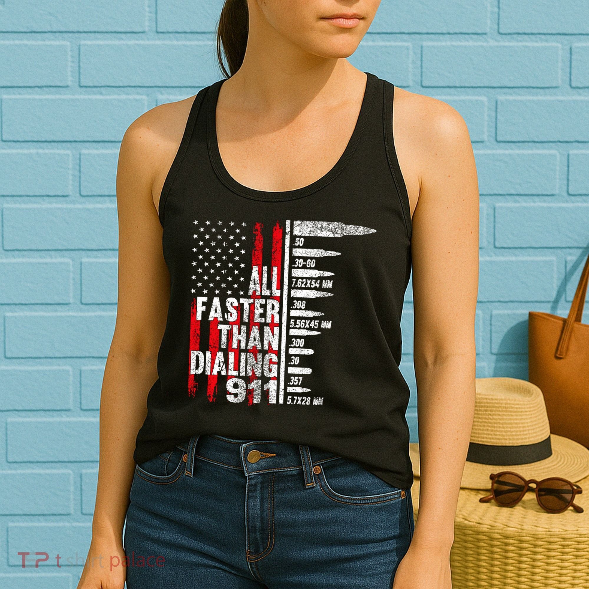 All Faster Than Dialing 911 American Flag Women's Tank Top