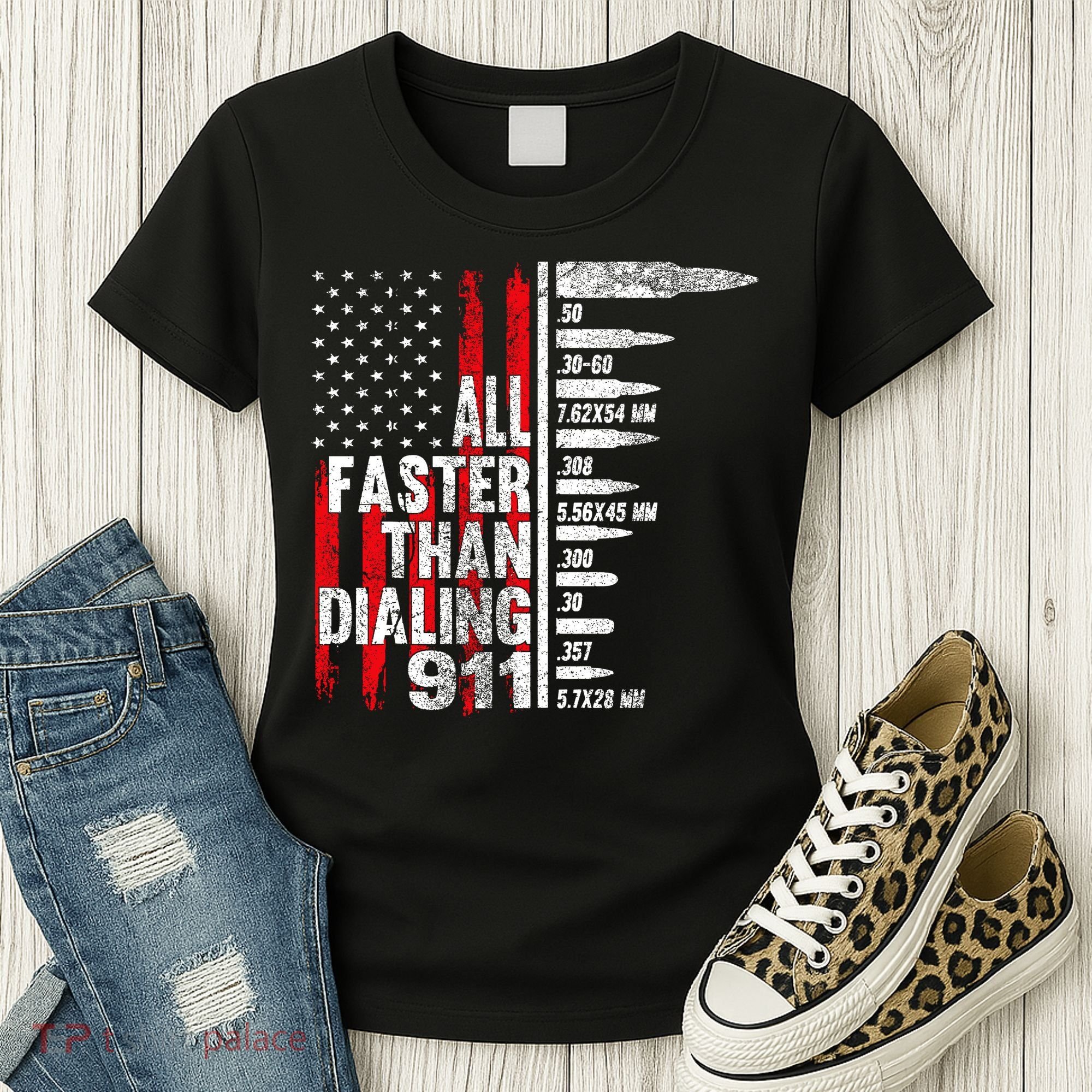 All Faster Than Dialing 911 American Flag Women's T-Shirt