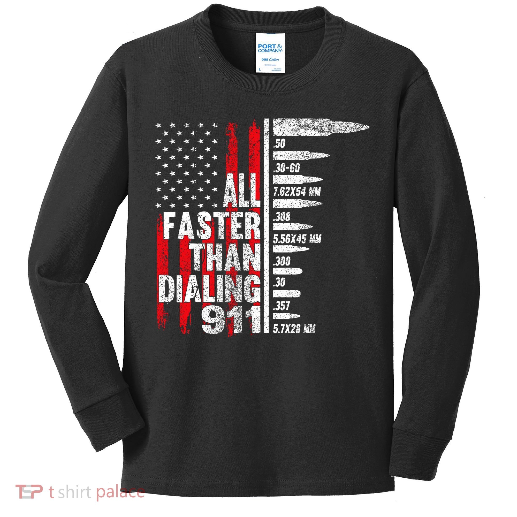 All Faster Than Dialing 911 American Flag Kids Long Sleeve Shirt
