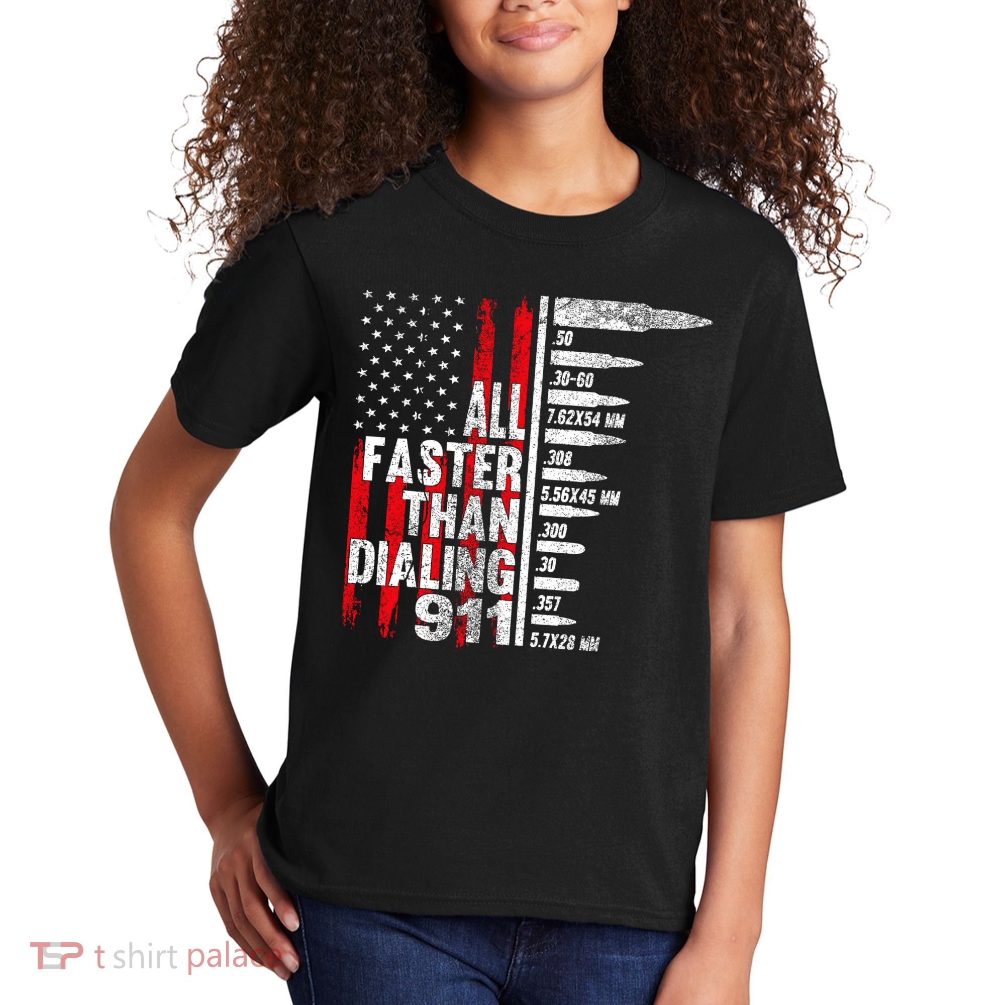 All Faster Than Dialing 911 American Flag Kids T-Shirt