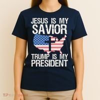 American Flag Tee Jesus Is My Savior Trump Is My President T-Shirt thumb 4