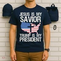 American Flag Tee Jesus Is My Savior Trump Is My President T-Shirt thumb 6