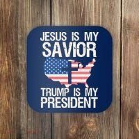 American Flag Tee Jesus Is My Savior Trump Is My President Coaster thumb 0