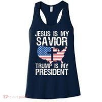American Flag Tee Jesus Is My Savior Trump Is My President Women's Tank Top thumb 0