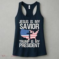 American Flag Tee Jesus Is My Savior Trump Is My President Women's Tank Top thumb 3